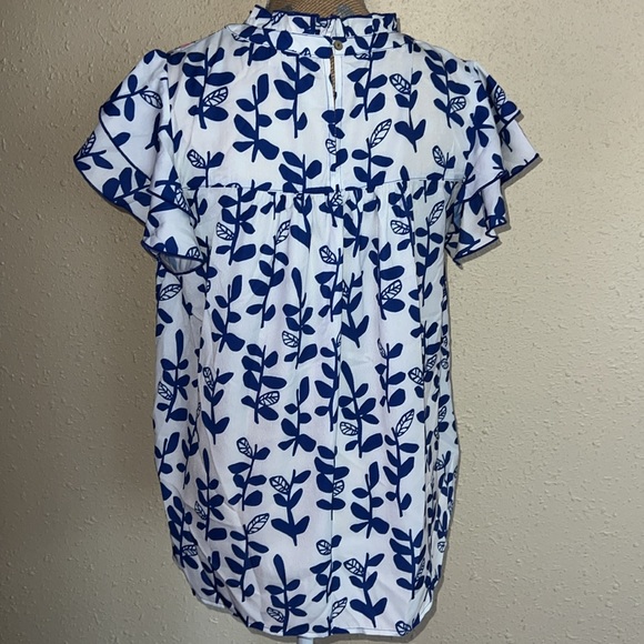 JODIFIL Blue Floral Printed Ruffled Sleeve Embroidered top - Picture 5 of 8